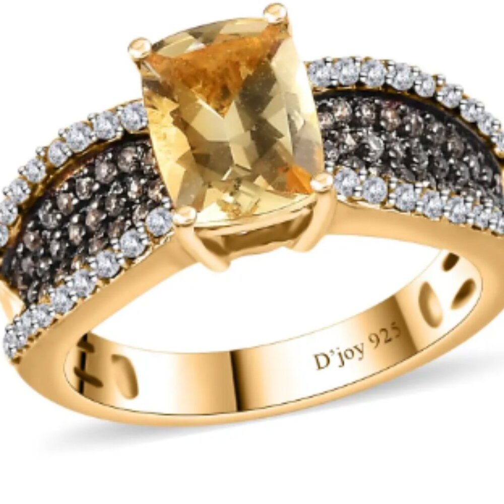 Brazilian Sunfire Beryl, Brown and White Zircon Ring